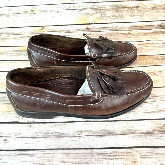 Cole Haan Mens Brown Leather Slip On Fringed Tassled Preppy Loafer Shoes 10.5D - Picture 2 of 7